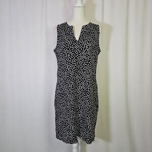 Land's End Women's Sleeveless Shift Dress Size S 6-8 V-Neck Polka Dots Black